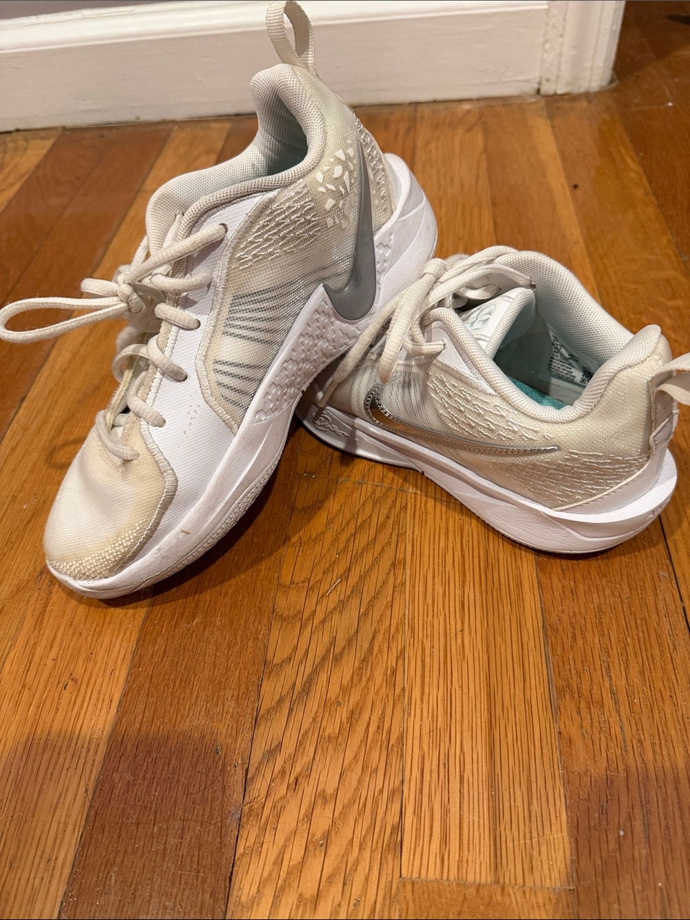 Nike Kids White and Tan/Beige Low-Top Sneakers